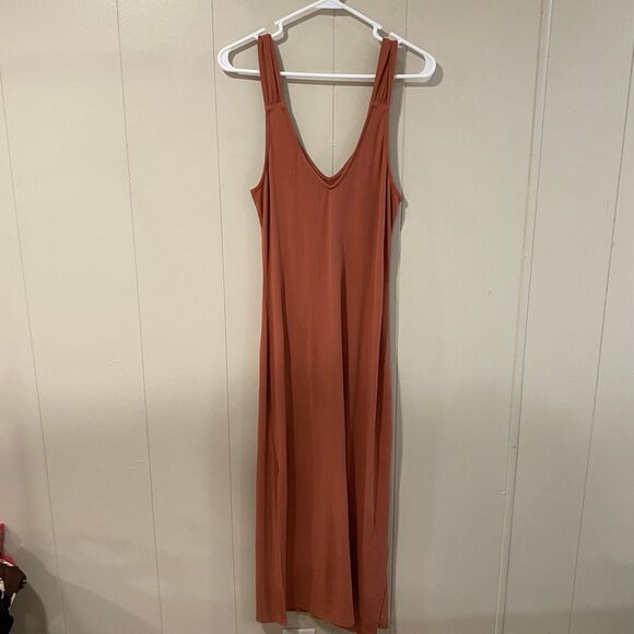 Topshop Rust Ribbed Sleeveless Maxi Dress Size 8 - Picture 1 of 6